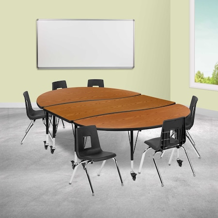 Flash Furniture Round 60 W, 86 L, 25 H, Chrome, Laminate, Particleboard, Plastic, Steel, Wood Grain XU-GRP-14CH-A3060CON-60-OAK-T-P-CAS-GG